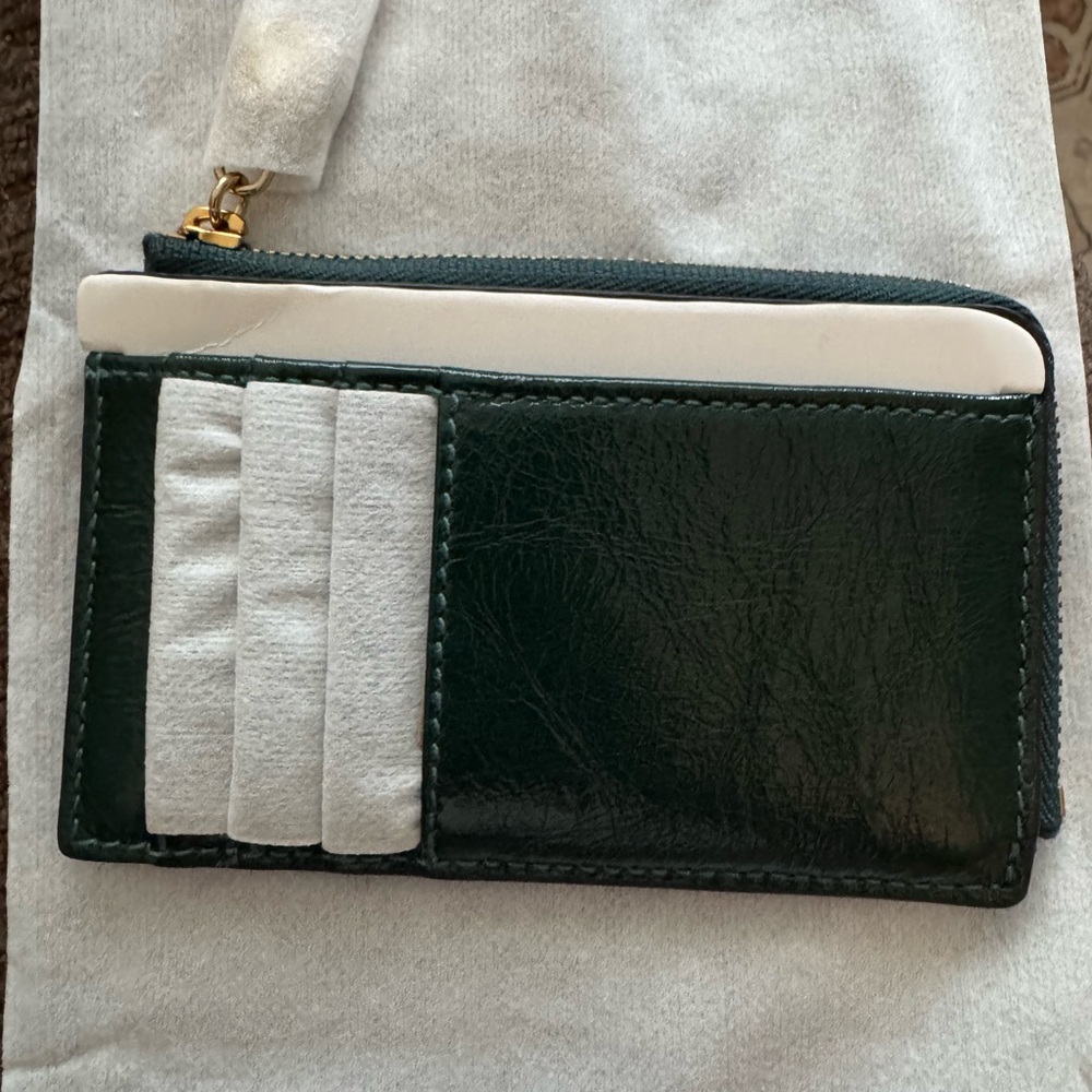 Madewell Forest Green Leather Card Wallet with Gold Zipper Charm - Picture 3 of 5